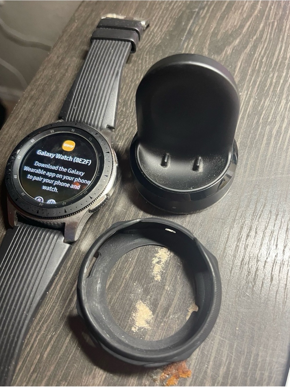Samsung Black Galaxy Watch with Charging Dock and Silicone Case